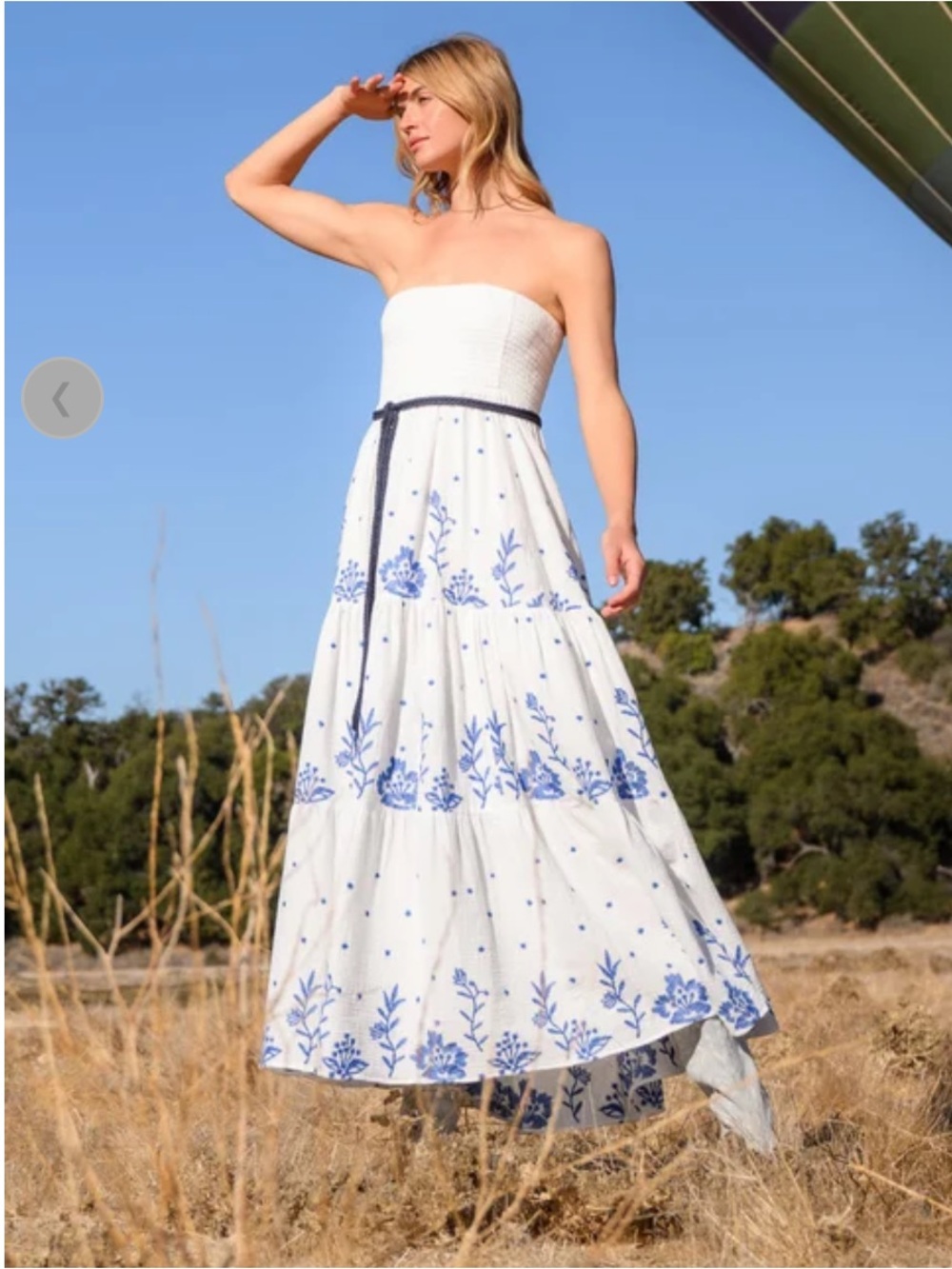 ALTER’D STATE Strapless White Maxi Dress with Blue Floral Embroidery Size S EUC